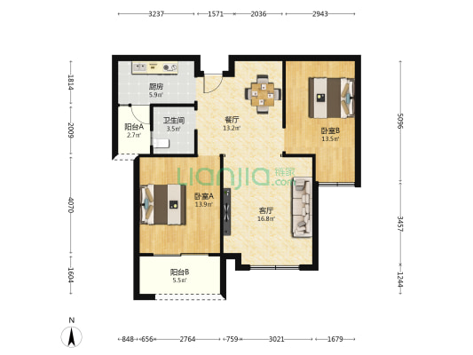 东方曼园 2室2厅1卫 94平方