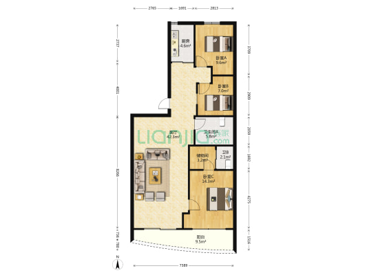 丽景苑 3室1厅2卫 106平方