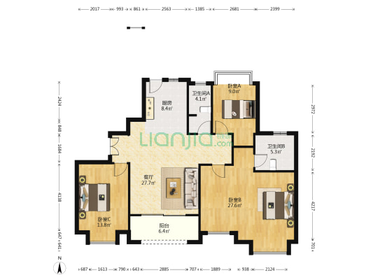 创融嘉天地(商业类) 3室1厅2卫 155平方