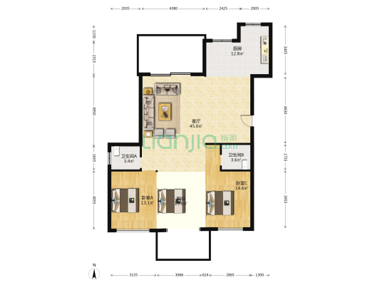 友创滨河湾 3室1厅2卫 131平方