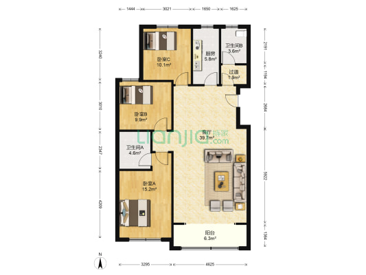 双羊新城西白羊埠村 3室1厅2卫 119平方