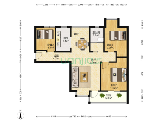 光谷理想城 3室1厅1卫 99平方