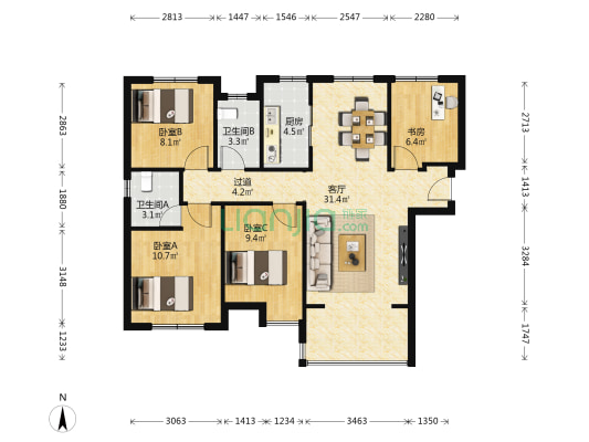 厦门中央公园 4室1厅2卫 114平方