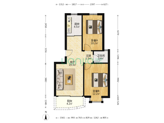 绿庭苑 2室1厅1卫 71平方