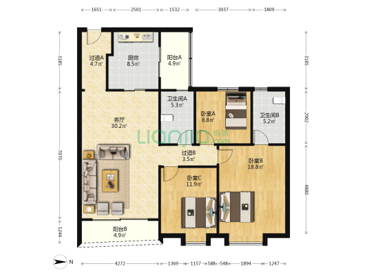 信成楼 3室1厅2卫 139平方