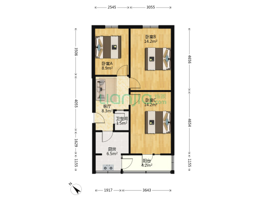 福德街 3室1厅1卫 71平方