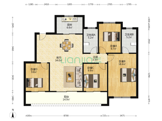 依云兰庭 4室1厅2卫 139平方