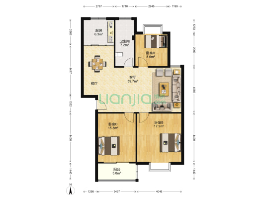 中恒国际新城D区 3室1厅1卫 116平方