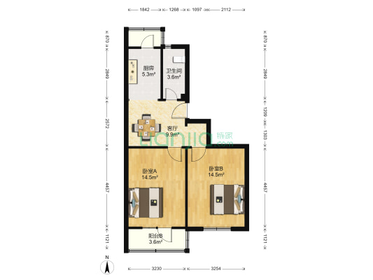 野花园 2室1厅1卫 69平方