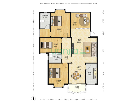 青秀花园 4室2厅2卫 121平方
