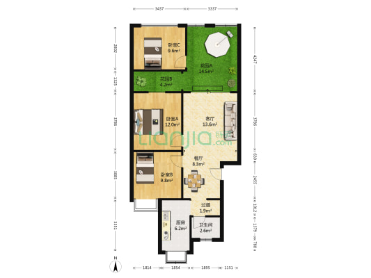 金星小区颐园里 3室2厅1卫 66平方