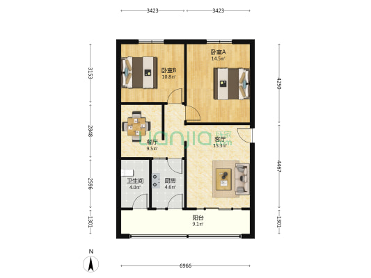 正大街73号 2室2厅1卫 80平方