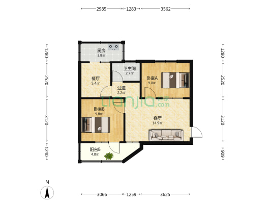 隆福院 2室2厅1卫 60平方