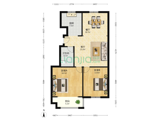 星河明珠 2室2厅1卫 104平方