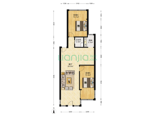 三桥南路131号 2室1厅1卫 85平方