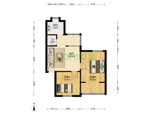 广中高中部教师宿舍 2室1厅1卫 54平方