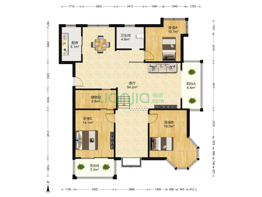 贵都国际花城小区 3室1厅1卫 143平方