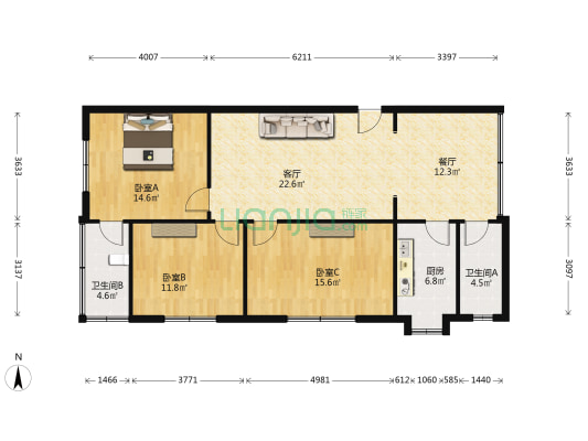 工商银行家属院 3室2厅2卫 101平方
