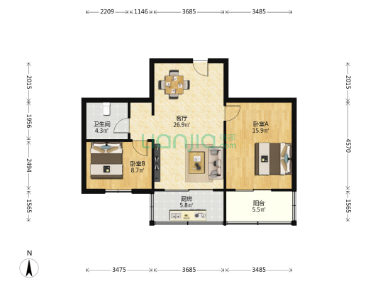 教育厅家属院 2室1厅1卫 76平方
