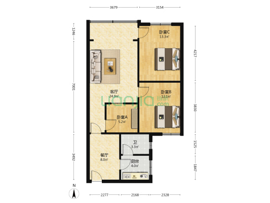 华宇大厦 3室2厅1卫 90平方