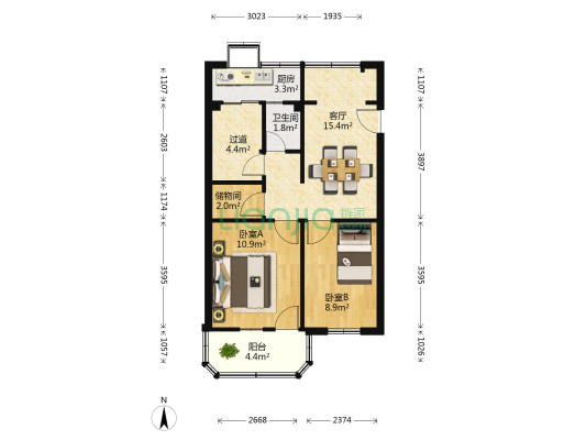 师大奎园教舍 2室1厅1卫 65平方