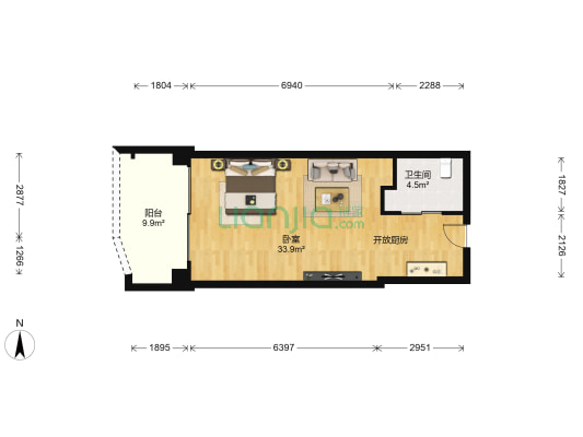 富力湾三期 1室0厅1卫 64平方