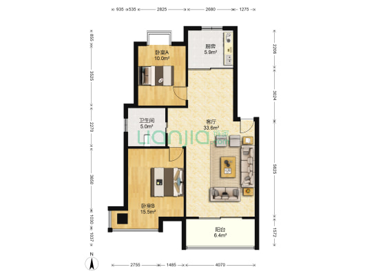 广利佳苑 2室1厅1卫 90平方