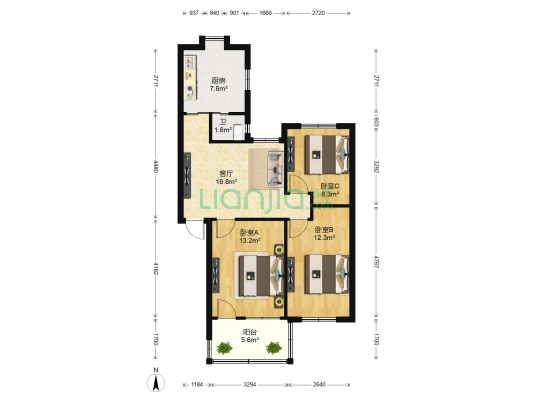省妇联宿舍 3室1厅1卫 83平方