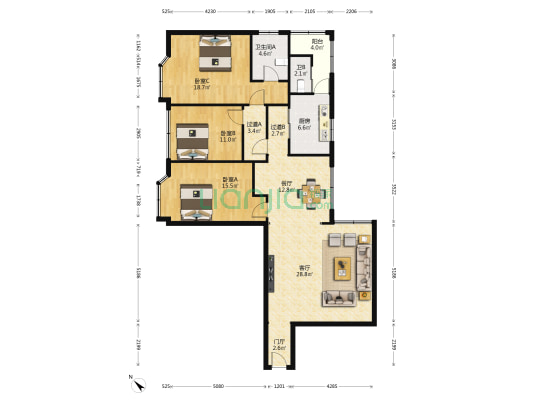 国华公寓 3室2厅2卫 143平方