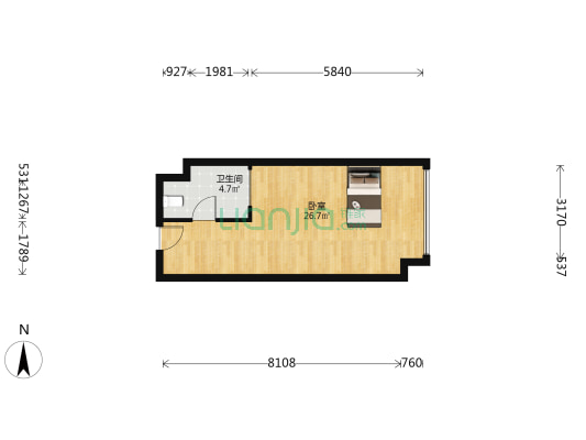 富力新天地 1室0厅1卫 45平方