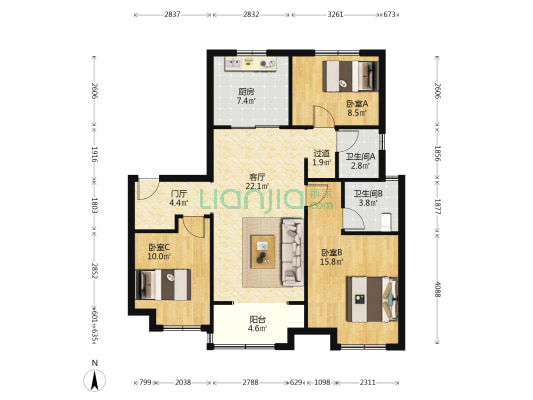 雪山万科城A11区观澜园 3室1厅2卫 114平方