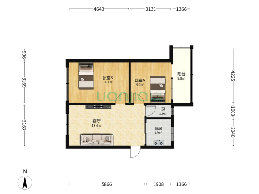 飞行街 2室1厅1卫 67平方