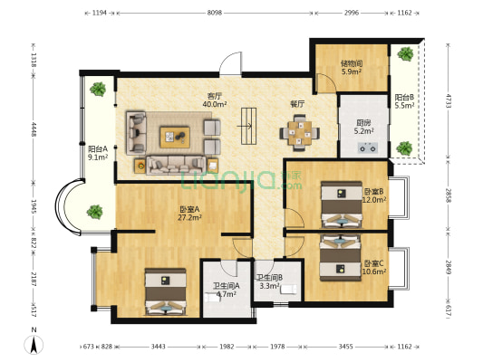 昙小苑 3室1厅2卫 143平方