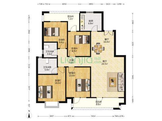 万德麒麟公馆一期 4室2厅2卫 150平方