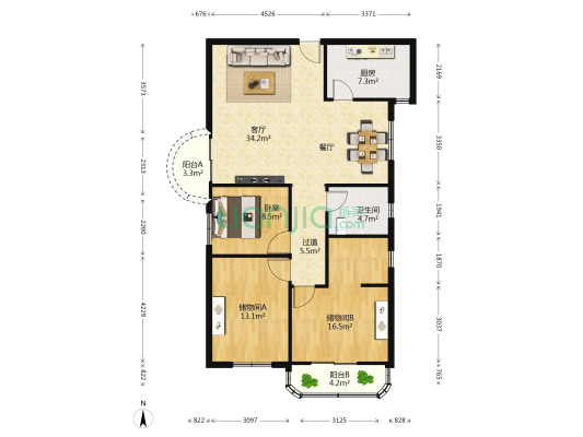 恒通花园 1室1厅1卫 130平方