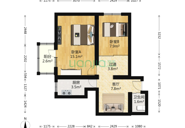 劲松五区2室1厅1卫55.52㎡