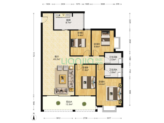 玫瑰园幸福湾 4室1厅2卫 140平方