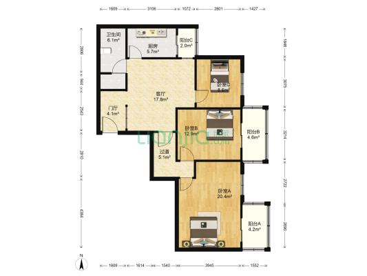 交大东路21号院 3室1厅1卫 116平方