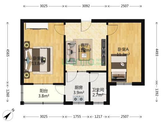 长天路18号 2室1厅1卫 58平方