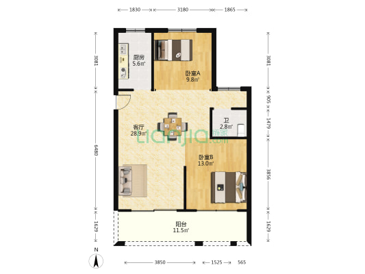 金色阳光馨苑 2室1厅1卫 94平方