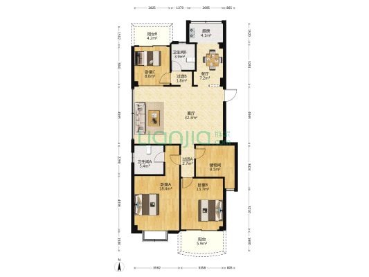 三利花园 3室2厅2卫 134平方