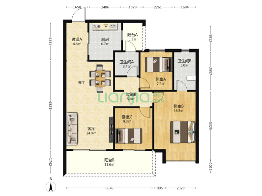 万科城森岛 3室1厅2卫 114平方
