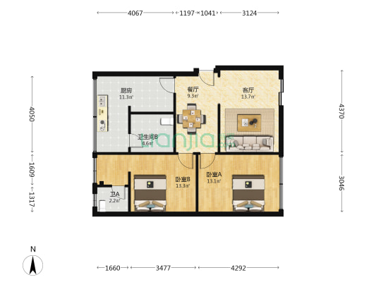 福鑫院 2室2厅2卫 85平方