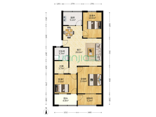 工商局宿舍(章丘区) 3室1厅1卫 94平方