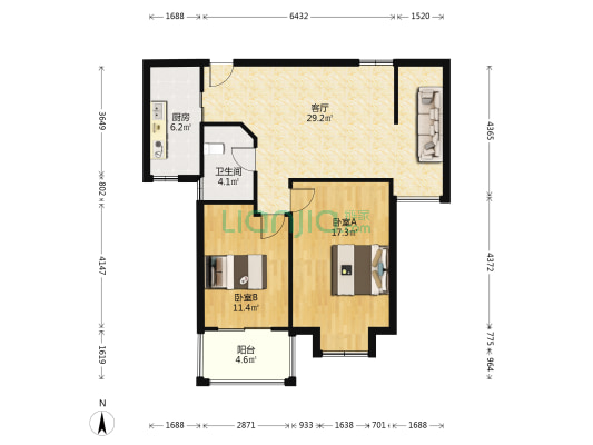 港利·上城国际 2室1厅1卫 94平方