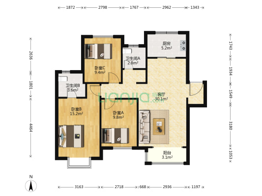 金地成宁府 3室1厅2卫 117平方