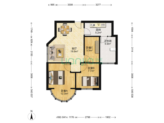 荔湾广场 3室1厅1卫 79平方