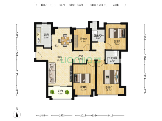 建发书香府邸二期 4室1厅2卫 103平方