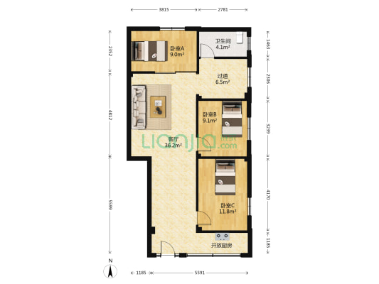 碁龙西路 3室1厅1卫 110平方