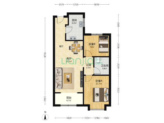 富力悦禧城 2室1厅1卫 88平方